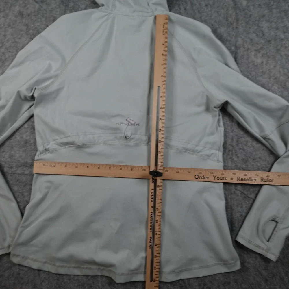 Spyder Jacket Womens‎ Medium Grey Full Zip Hooded Thumbholes Cinched Waist